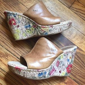 Born Concept Leather Floral Wedges
